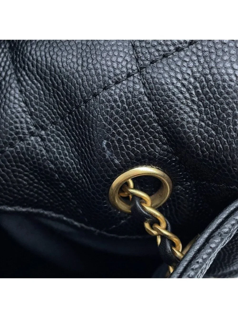 Chanel Chain Shoulder Bag 25 CC Logo Quilted Caviar Leather Black